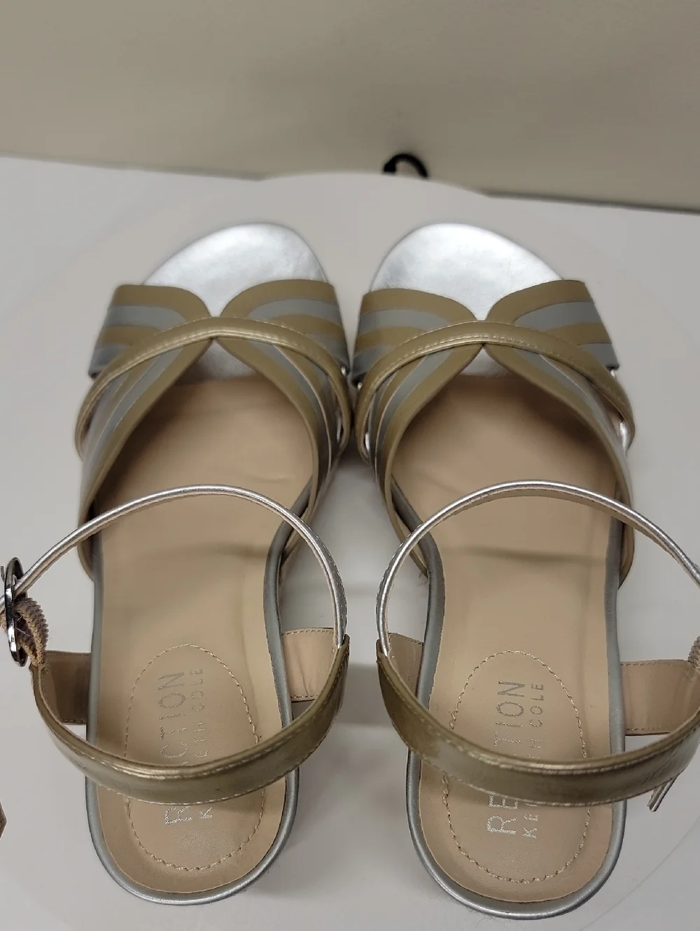 Kenneth Cole NEW IN BOX Metallic Gold and Silver Espadrille Wedge Sandal Sz 6.5